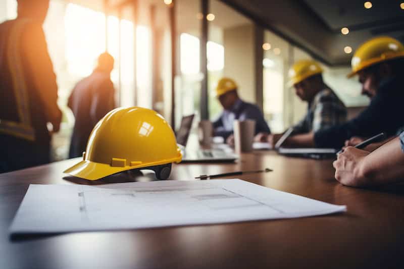 Generative ai image of architects and engineer construction workers working for teamwork and cooperation.
