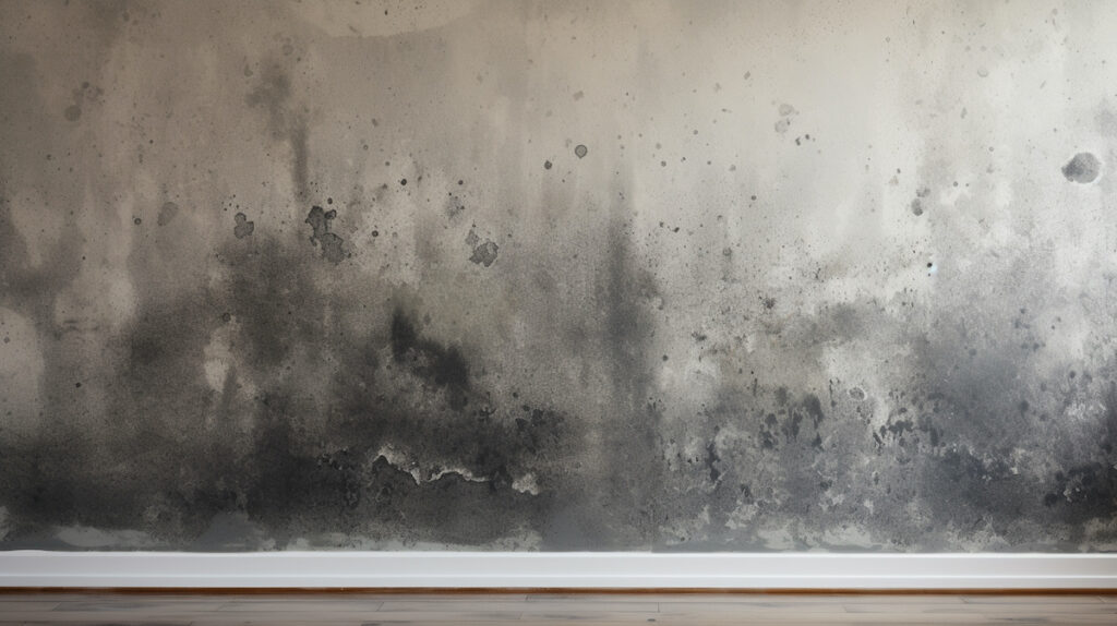 strong mold in large spots is located on the white wall.AI. Generative AI