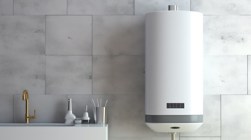 Modern home gas boiler, water heater. An isolated gas stove on white background. Water heating, ecology. Concept lifestyle