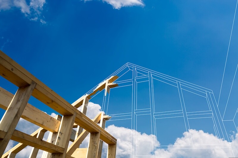 Concept the design and construction of a new wooden house.