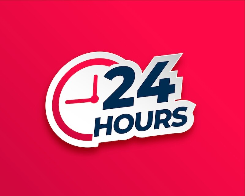 24 hours everyday service concept sticker with clock sign vector