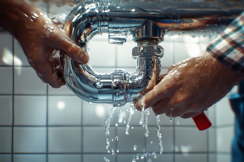 Urgent plumbing repair  a hands on approach to fixing a leaking u shaped chrome pipe under a sink