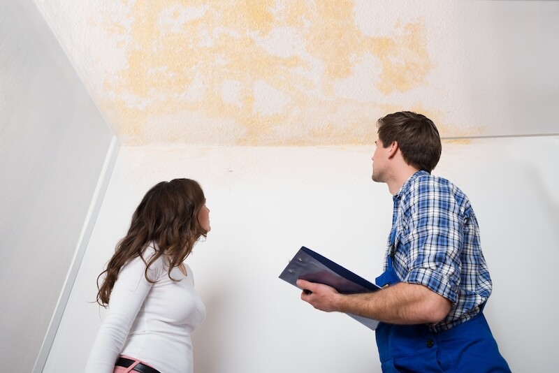 Young Worker Writing On Clipboard With Woman Standing In House