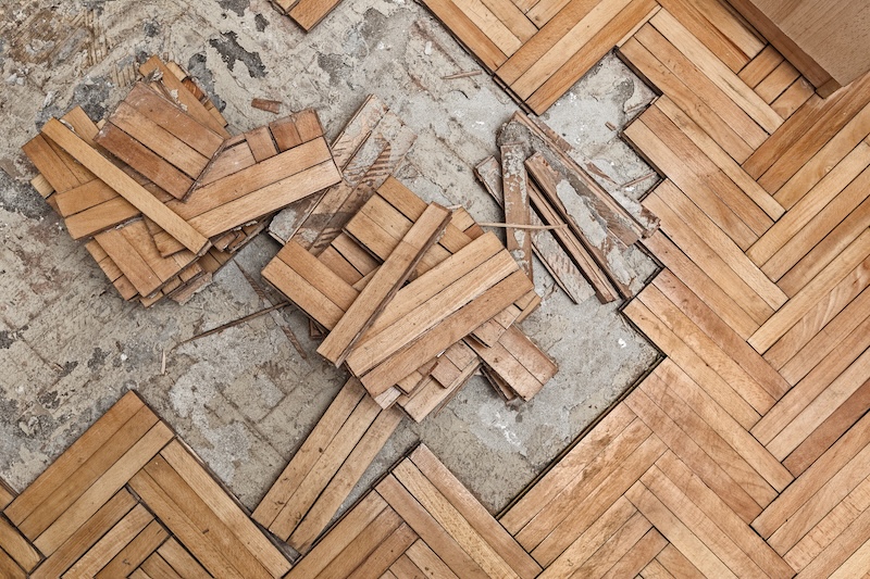 Ruined flooring from moisture and water